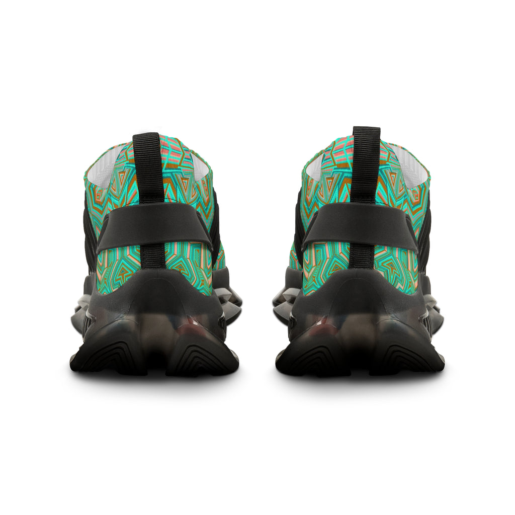 Green Geometric Mesh Sneakers — Men's Athletic Shoes with Kaleidoscope Pattern #khf87656