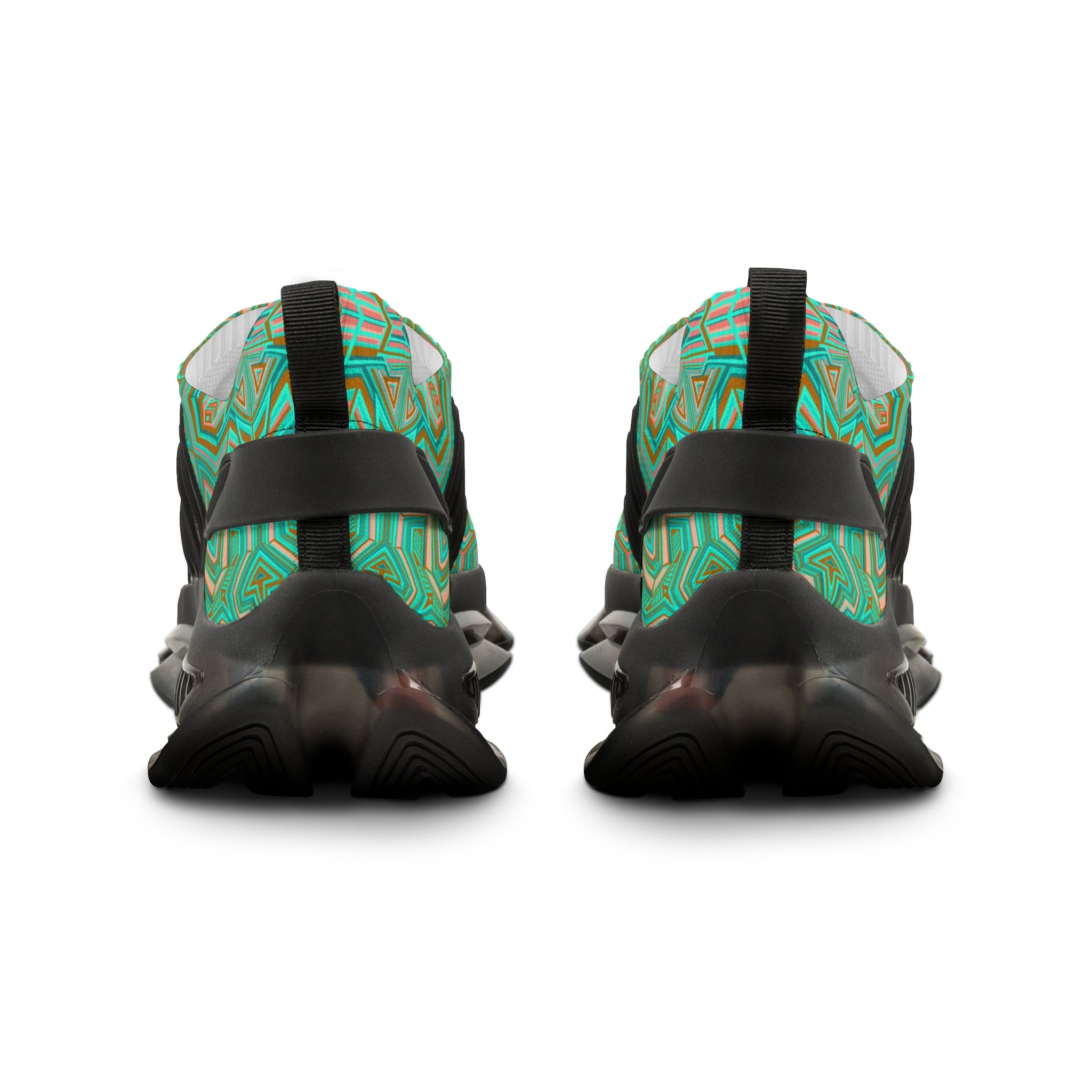 Green Geometric Mesh Sneakers — Men's Athletic Shoes with Kaleidoscope Pattern #khf87656
