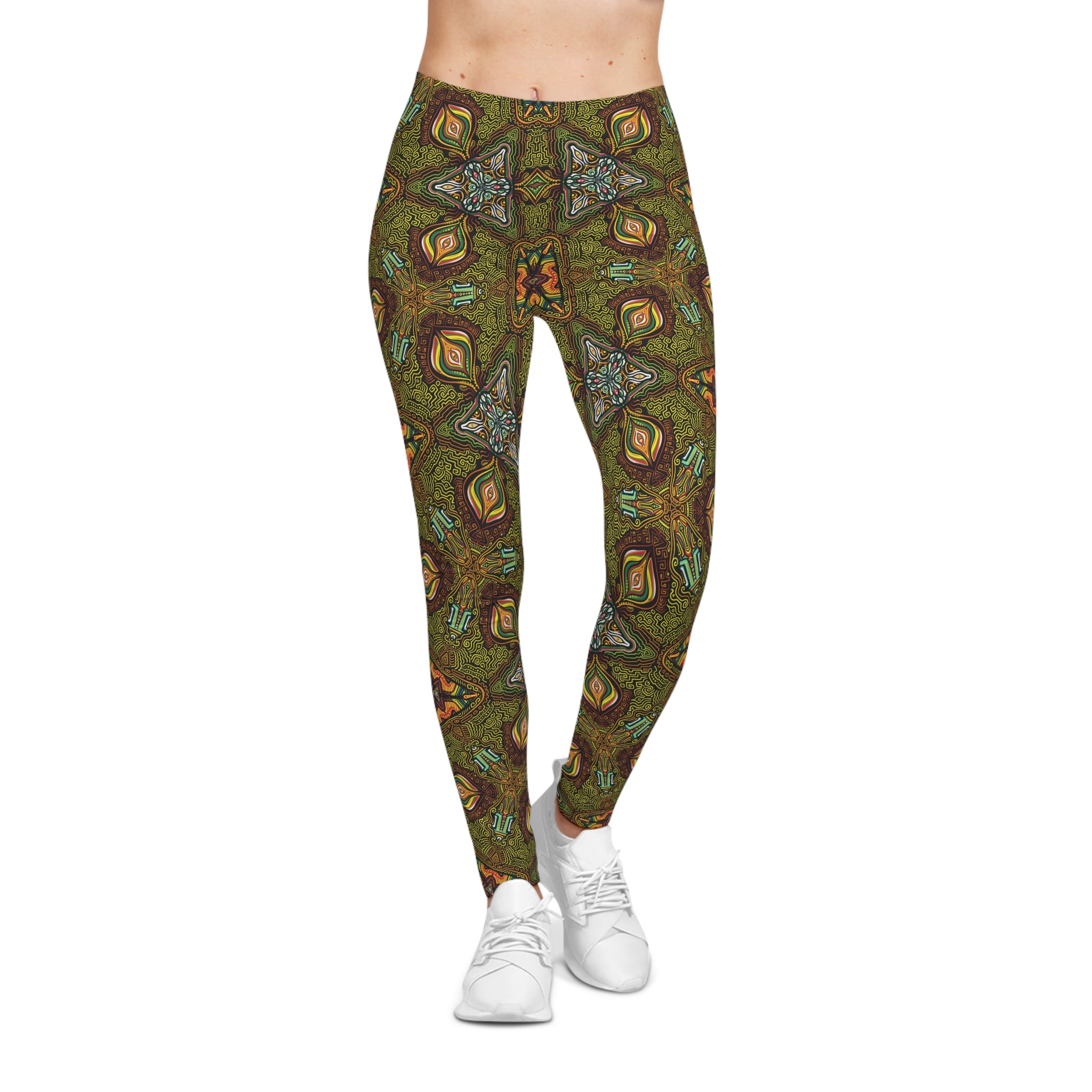 Bohemian Kaleidoscope Leggings — Earthy Green Patterned Women's Leggings #g87440