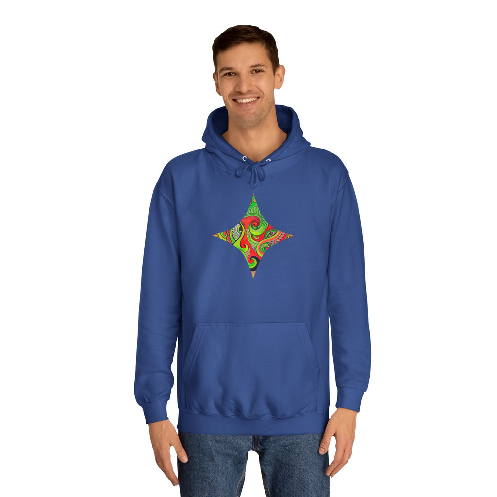 Psychedelic Swirl Hoodie — Retro Green & Red Abstract Graphic #f987456