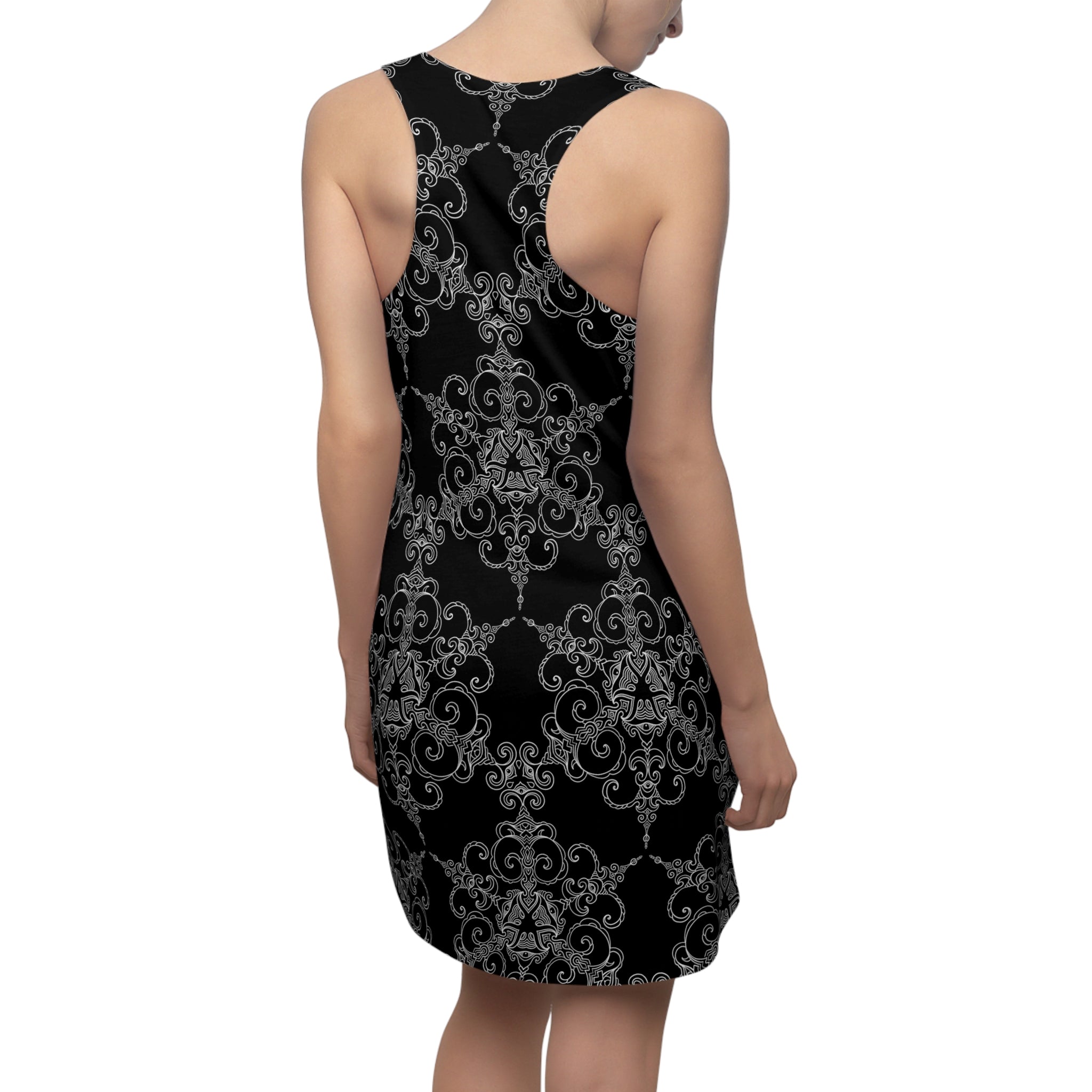Black Baroque Racerback Dress — Gothic Ornate AOP Midi #ho984556
