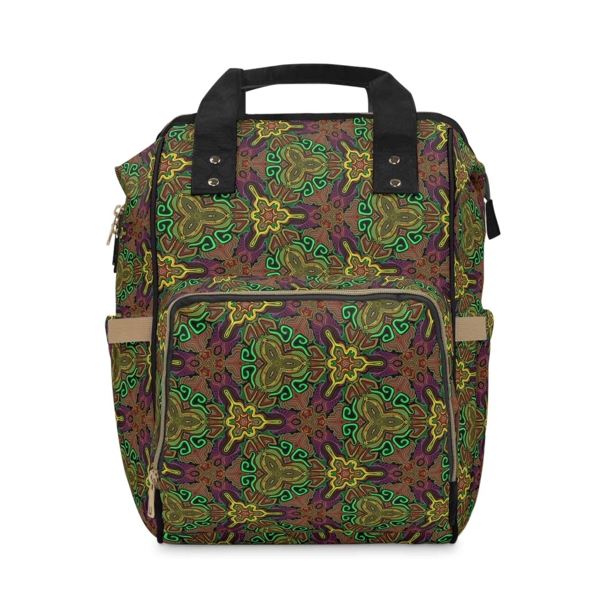 Boho Green Floral Multifunctional Diaper Backpack — Large Baby Changing Bag #21