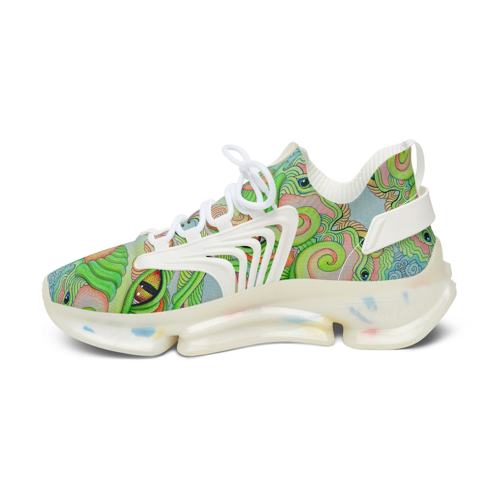 Women’s Mesh Sneakers — Psychedelic Green Swirl Pattern Athletic Shoes #gf7752