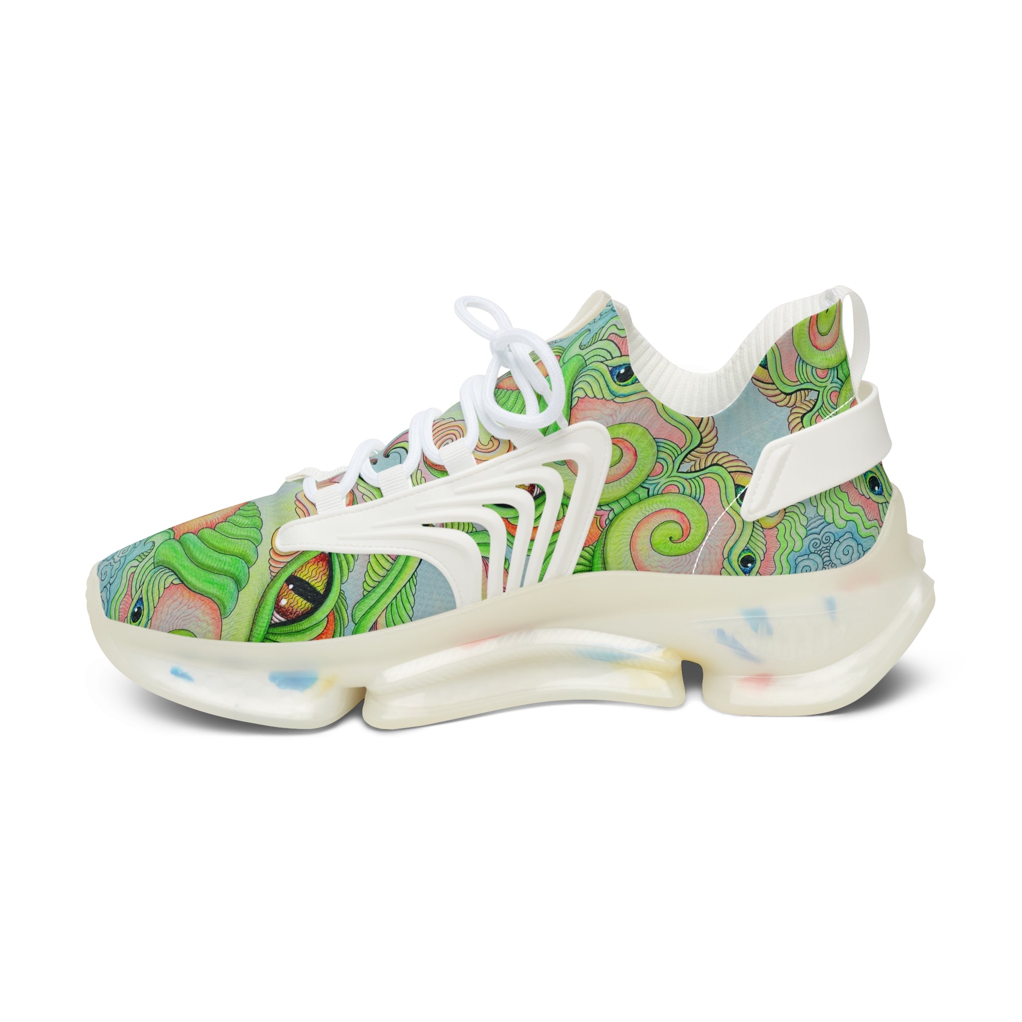Women’s Mesh Sneakers — Psychedelic Green Swirl Pattern Athletic Shoes #gf7752