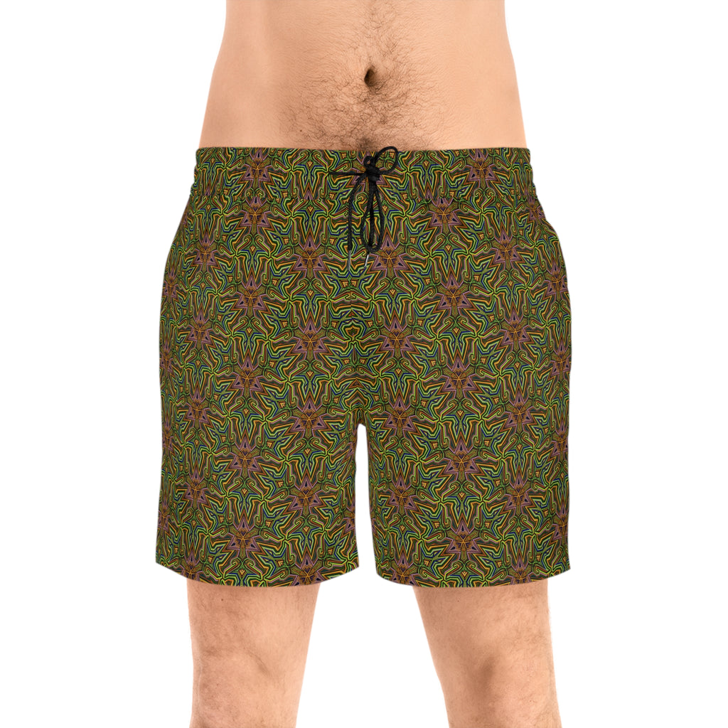 Kaleidoscope Coral Swim Shorts — Men's Mid-Length Patterned Swim Trunks #ss2