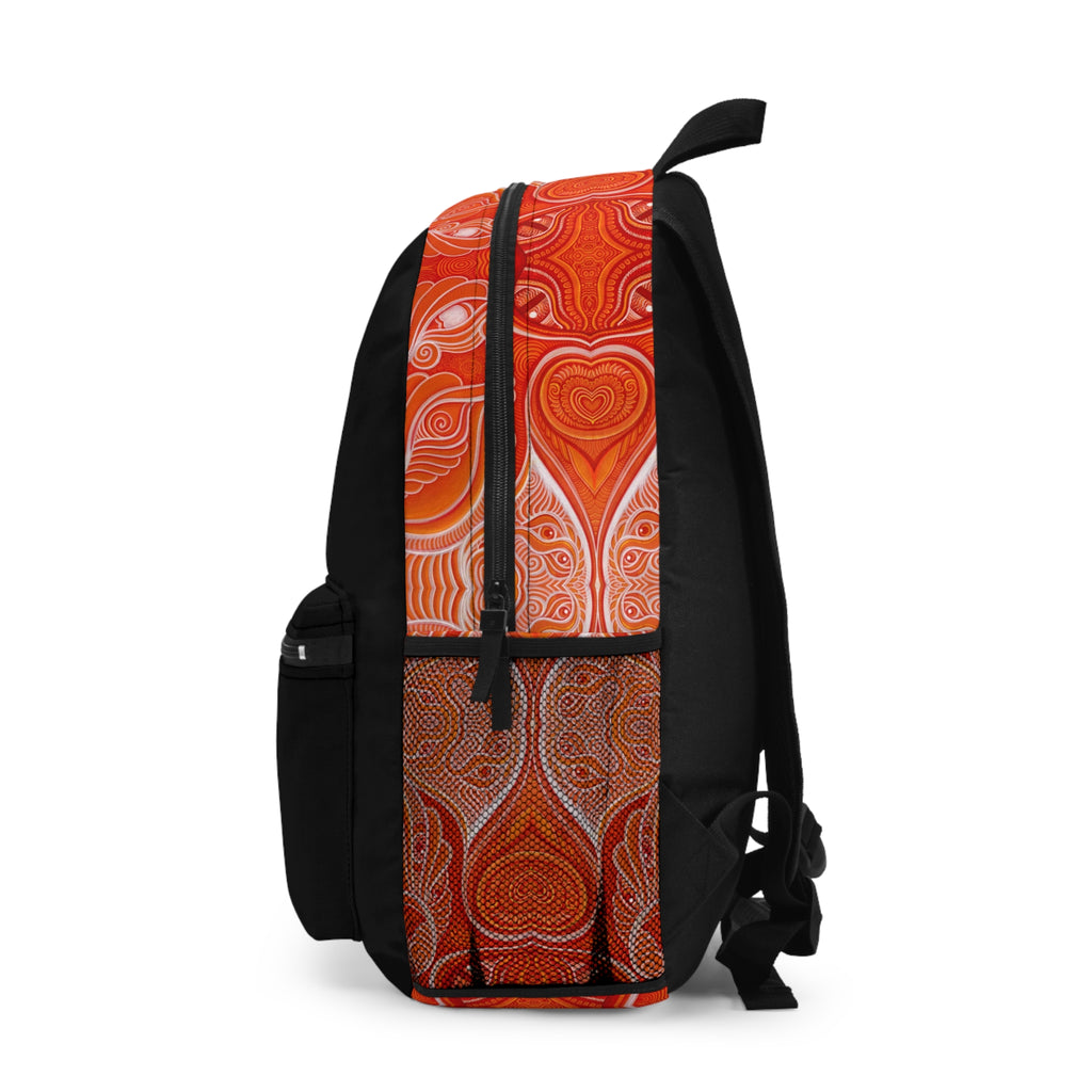 Keyhole Heart Pattern Backpack — Orange Paisley Accent Daypack #te986
