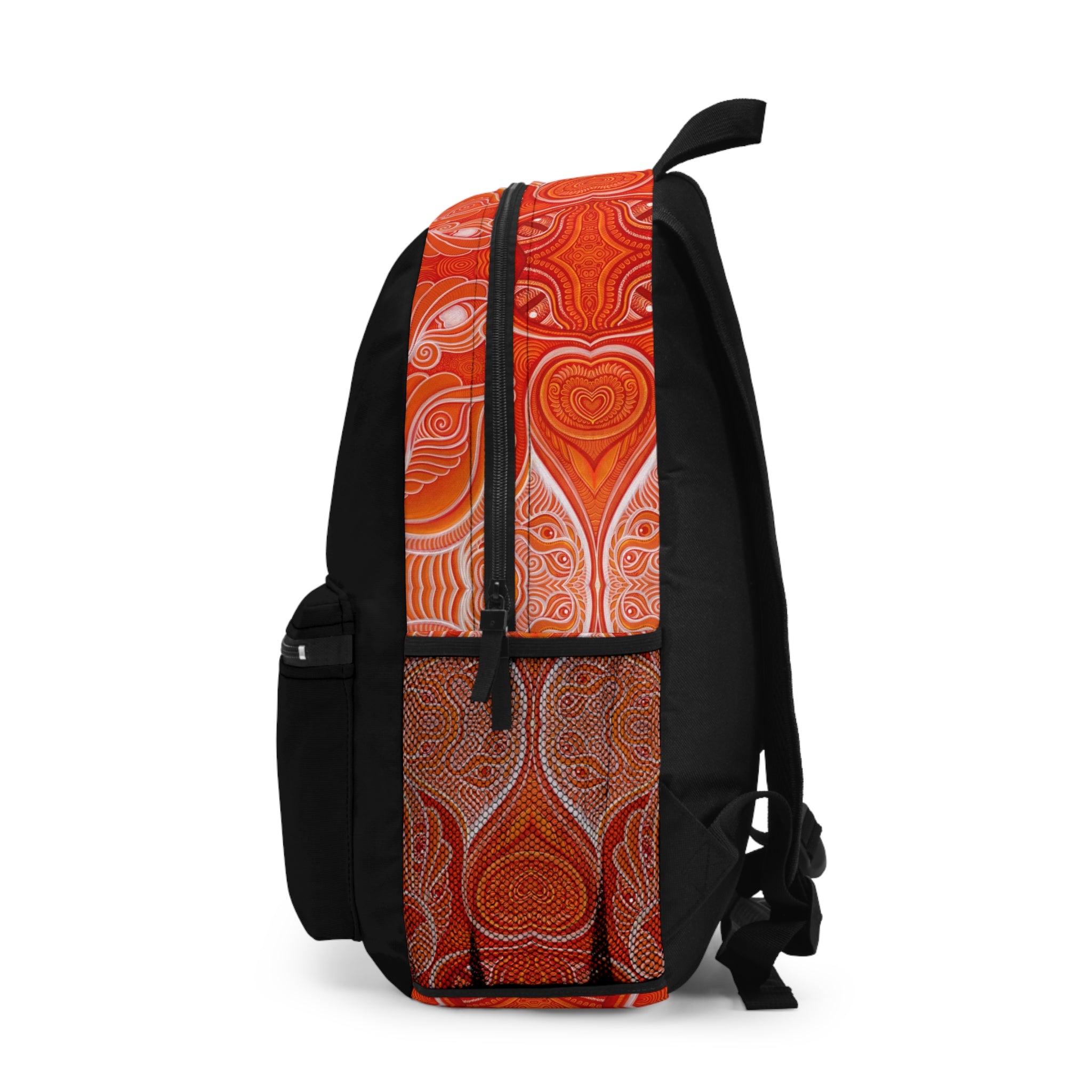 Keyhole Heart Pattern Backpack — Orange Paisley Accent Daypack #te986