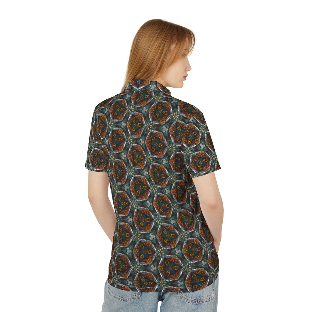 Men’s Floral Geometric Polo Shirt — Dark Vintage All-Over Print #ps1