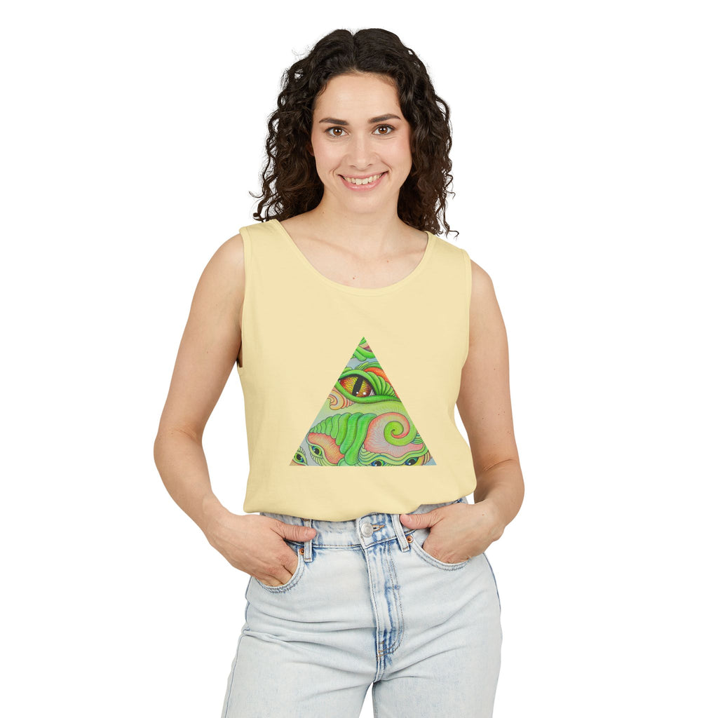 Psychedelic Triangle Tank Top — Green Swirl Eye Graphic #hg772225566