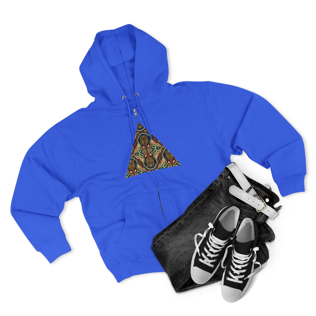 Geometric Tribal Pattern Zip Hoodie — Earthy Mandala Triangle & Circle Design #zh137