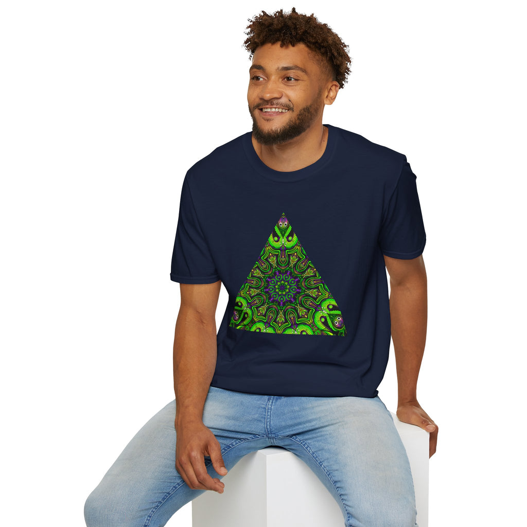 Green Mandala Triangle T-Shirt – Psychedelic Geometric Art Tee # kh9732
