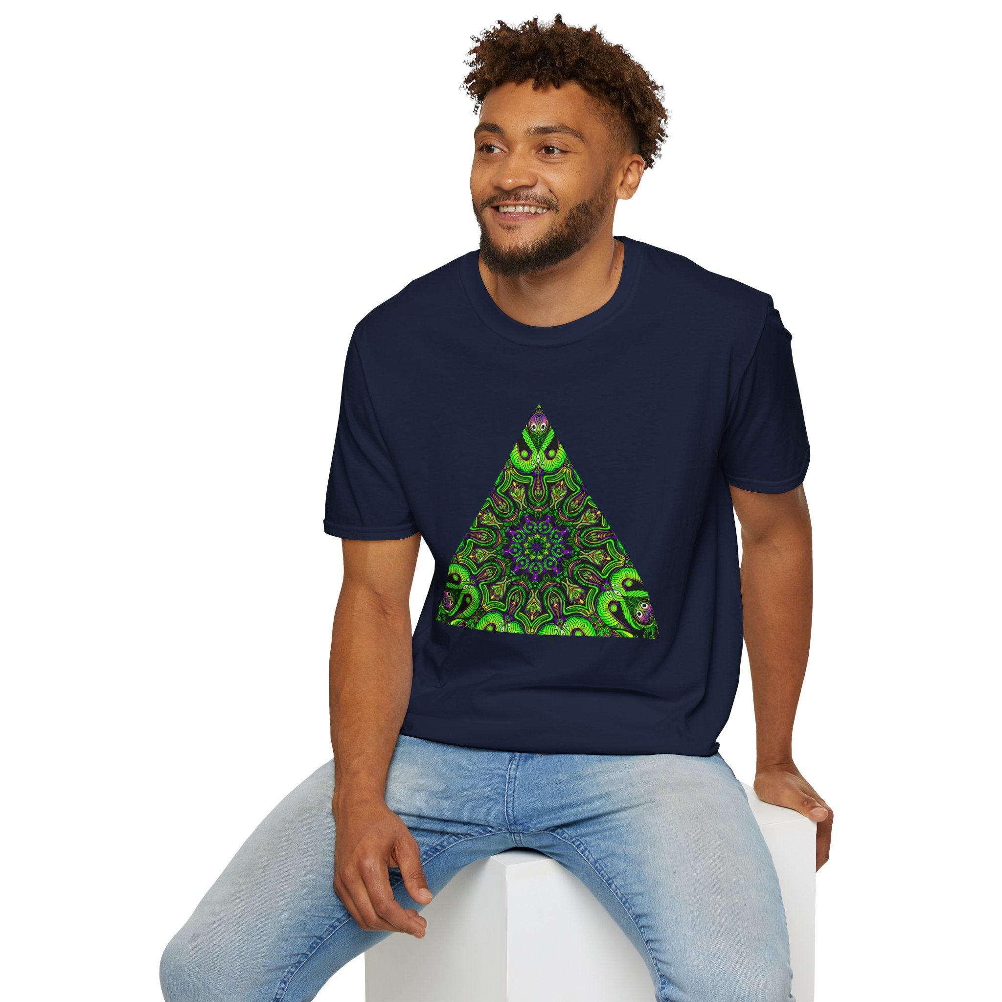 Green Mandala Triangle T-Shirt – Psychedelic Geometric Art Tee # kh9732