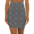 Black & White Geometric Pencil Skirt — Mid‑Waist AOP #h97658