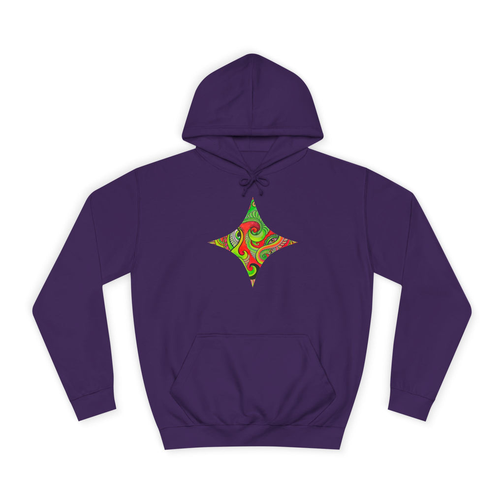 Psychedelic Swirl Hoodie — Retro Green & Red Abstract Graphic #f987456