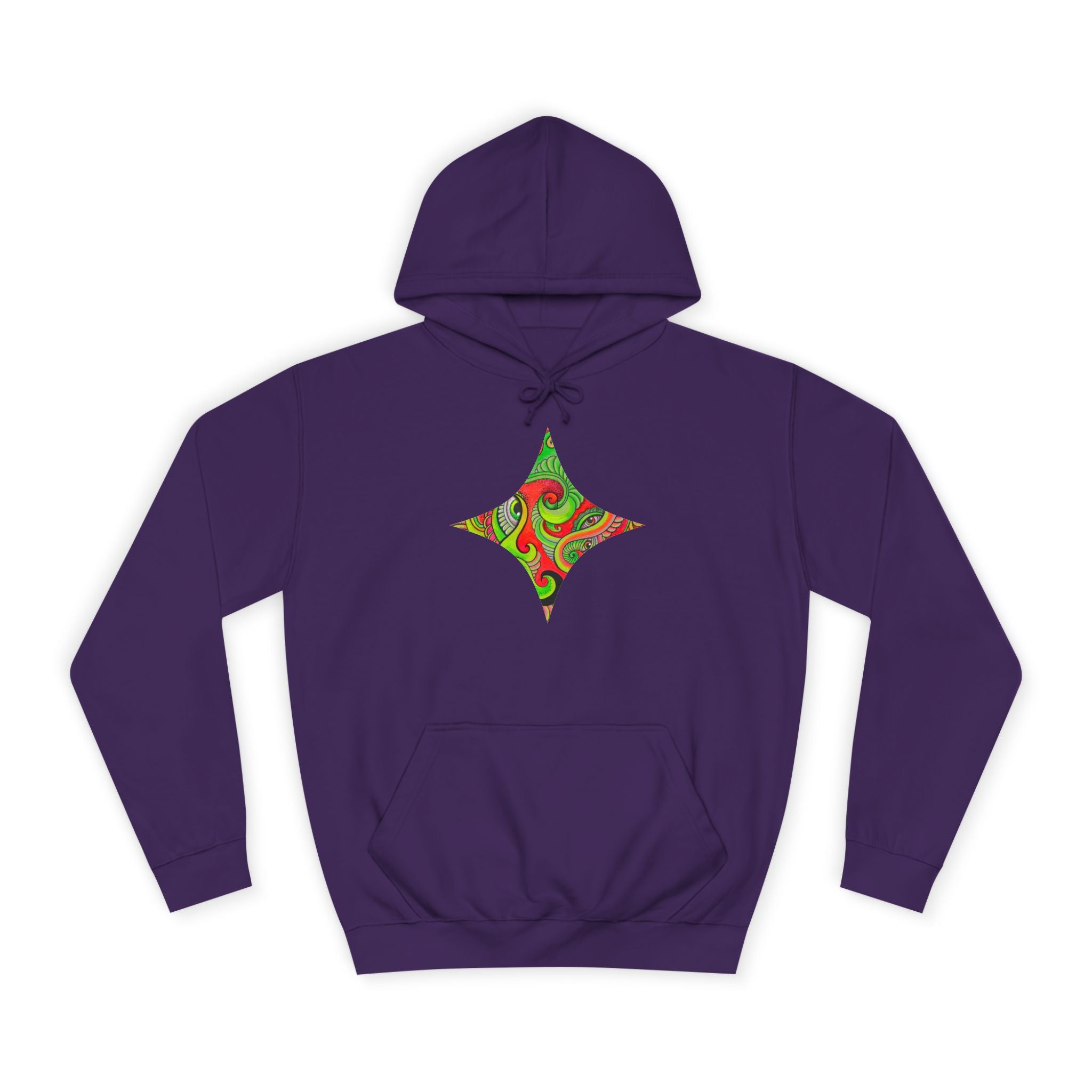 Psychedelic Swirl Hoodie — Retro Green & Red Abstract Graphic #f987456