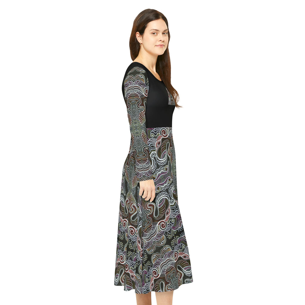 Patterned Long Sleeve Dance Dress – Psychedelic Swirl AOP #goi75399