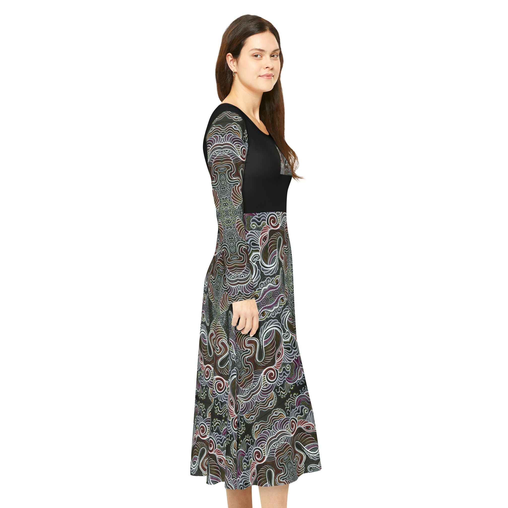 Patterned Long Sleeve Dance Dress – Psychedelic Swirl AOP #goi75399