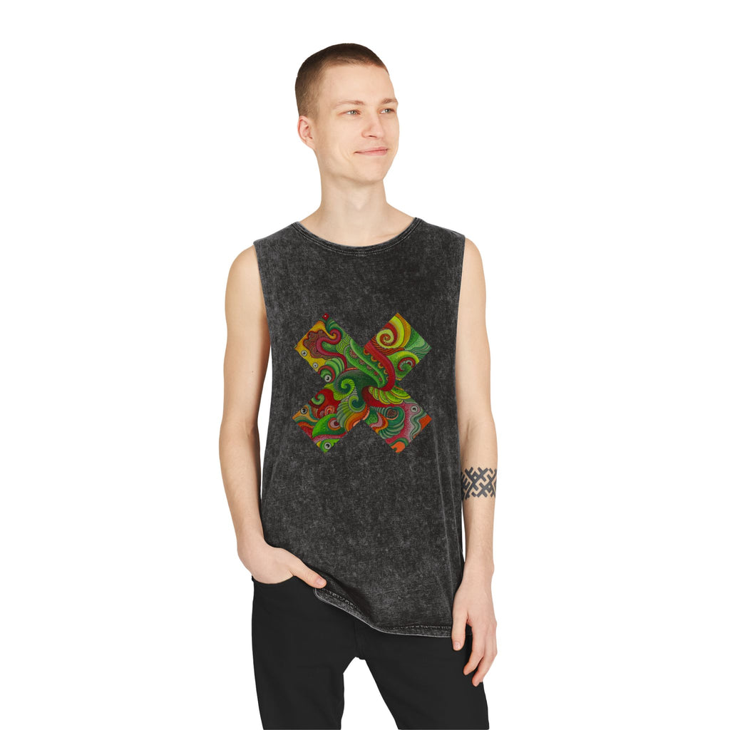 Psychedelic Floral X Stonewash Tank #lg97532