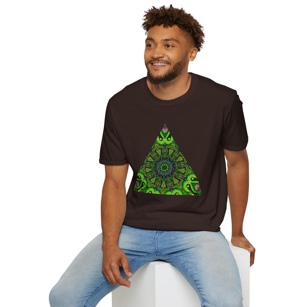 Green Mandala Triangle T-Shirt – Psychedelic Geometric Art Tee # kh9732