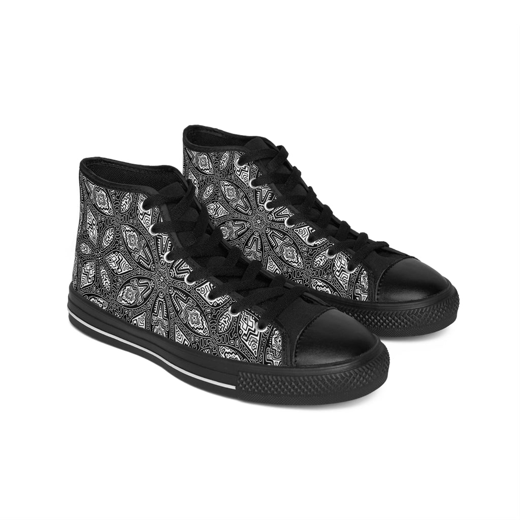 High-Top Sneakers — Monochrome Kaleidoscope Pattern #gds6308