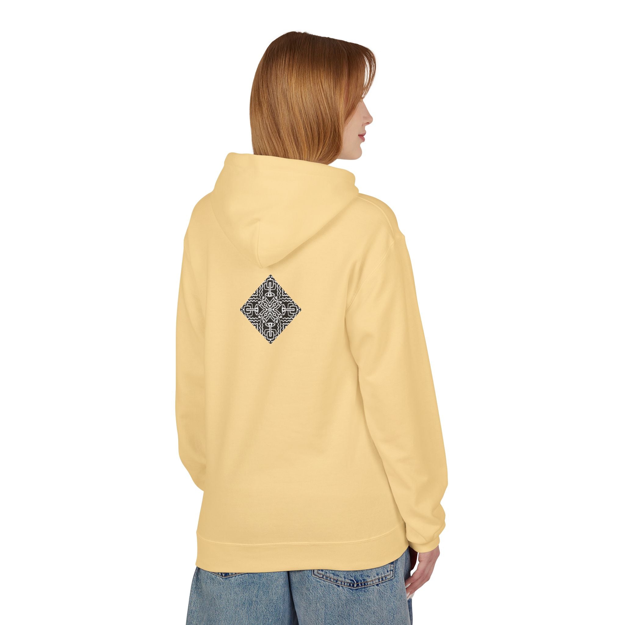 Geometric Mandala Hoodie — Monochrome Diamond Line Art Chest & Back Print #k0873568
