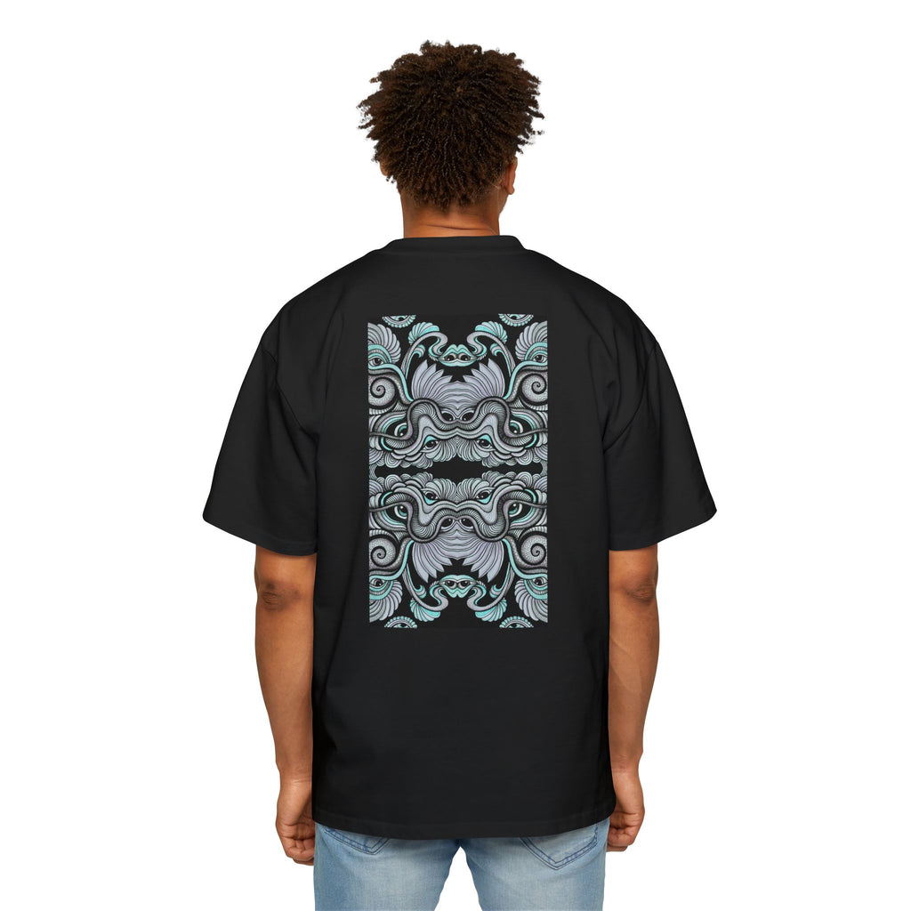 Men's Oversized Tee — Geometric Wave Pattern Diamond & Back Panel Graphic #gwp21