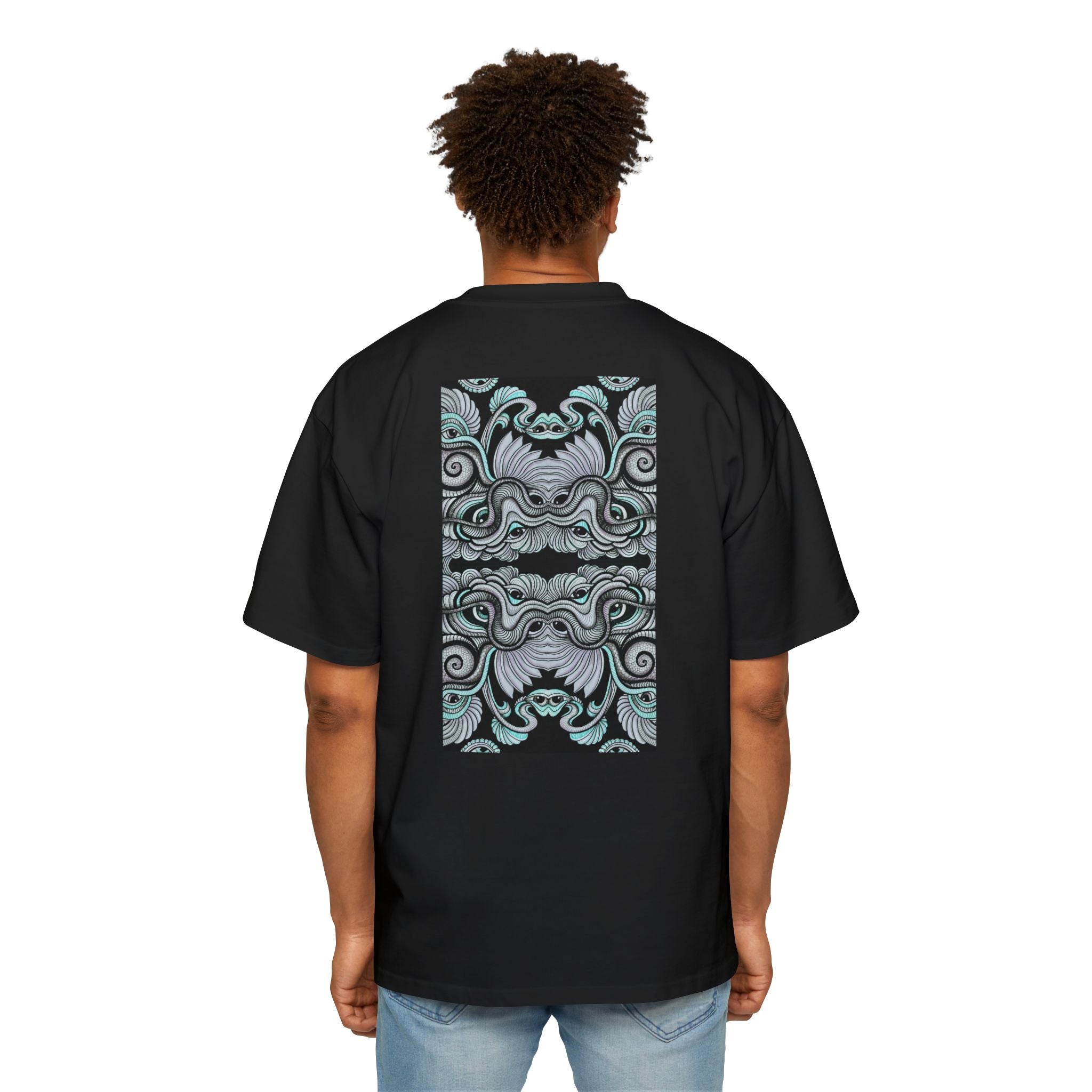 Men's Oversized Tee — Geometric Wave Pattern Diamond & Back Panel Graphic #gwp21