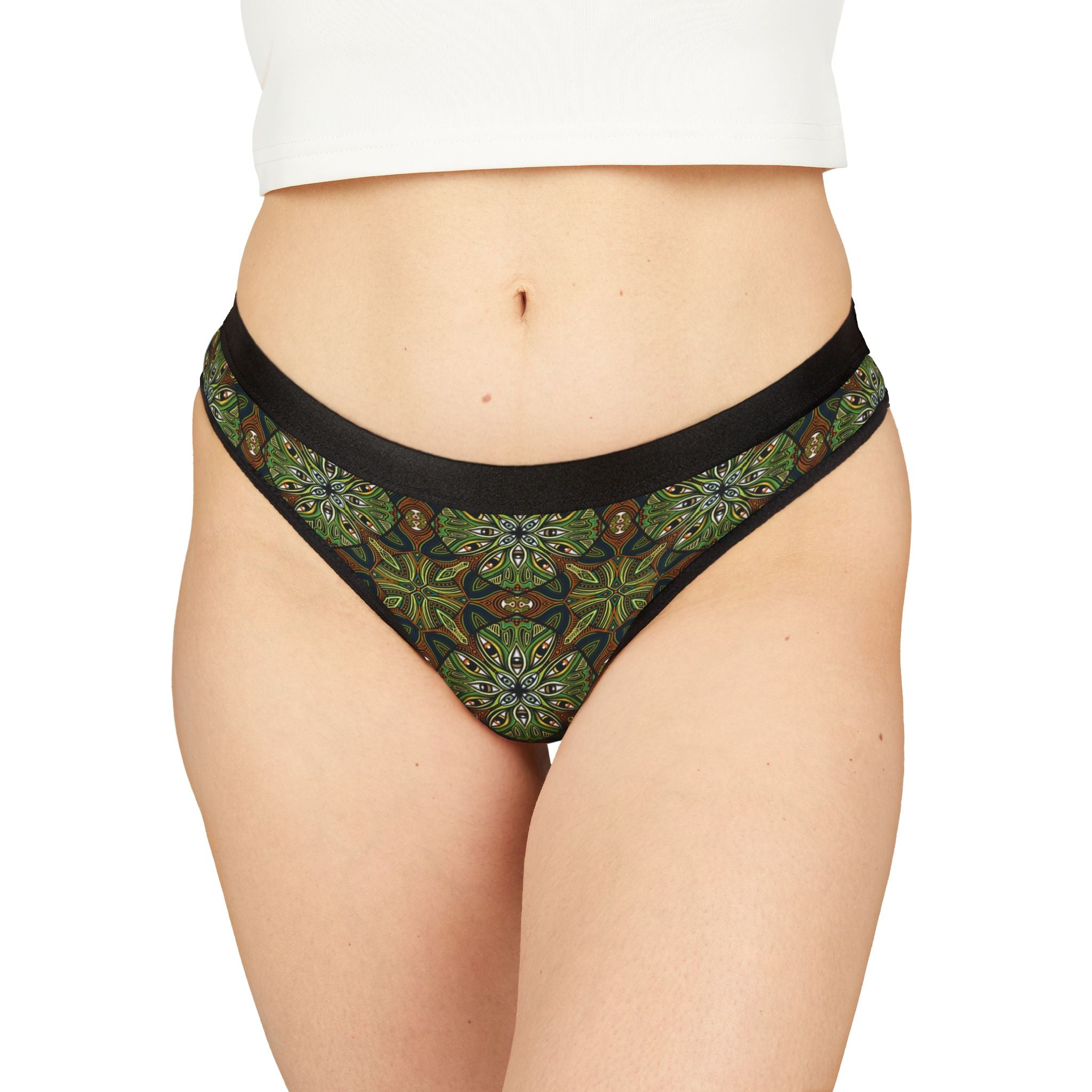 Green Kaleidoscope Women's Thong – Boho Floral AOP Lingerie #kh9853