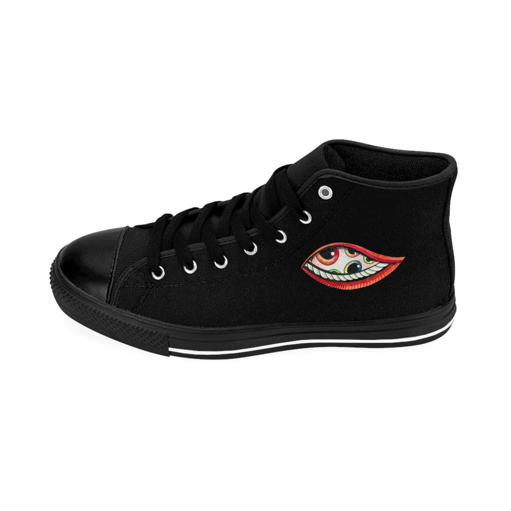 Women's High-Top Sneakers — Embroidered Eye & Lip Graphic #t087467