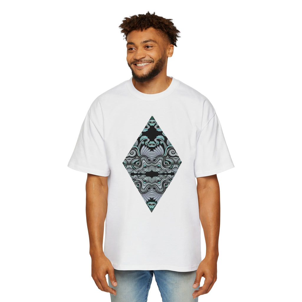 Men's Oversized Tee — Geometric Wave Pattern Diamond & Back Panel Graphic #gwp21