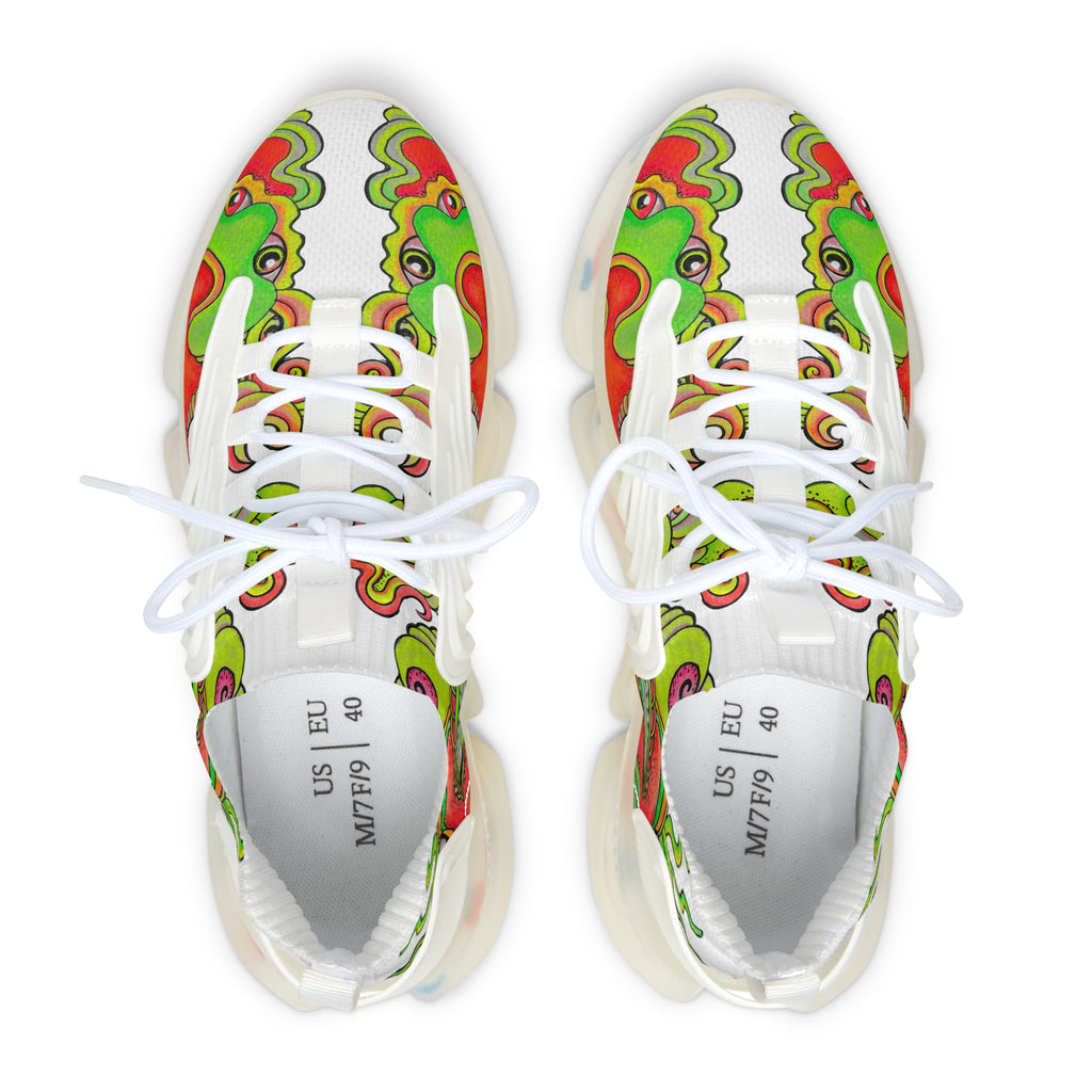Psychedelic Floral Mesh Sneakers — Women's Colorful Retro Wave Athletic Shoes #d7843555