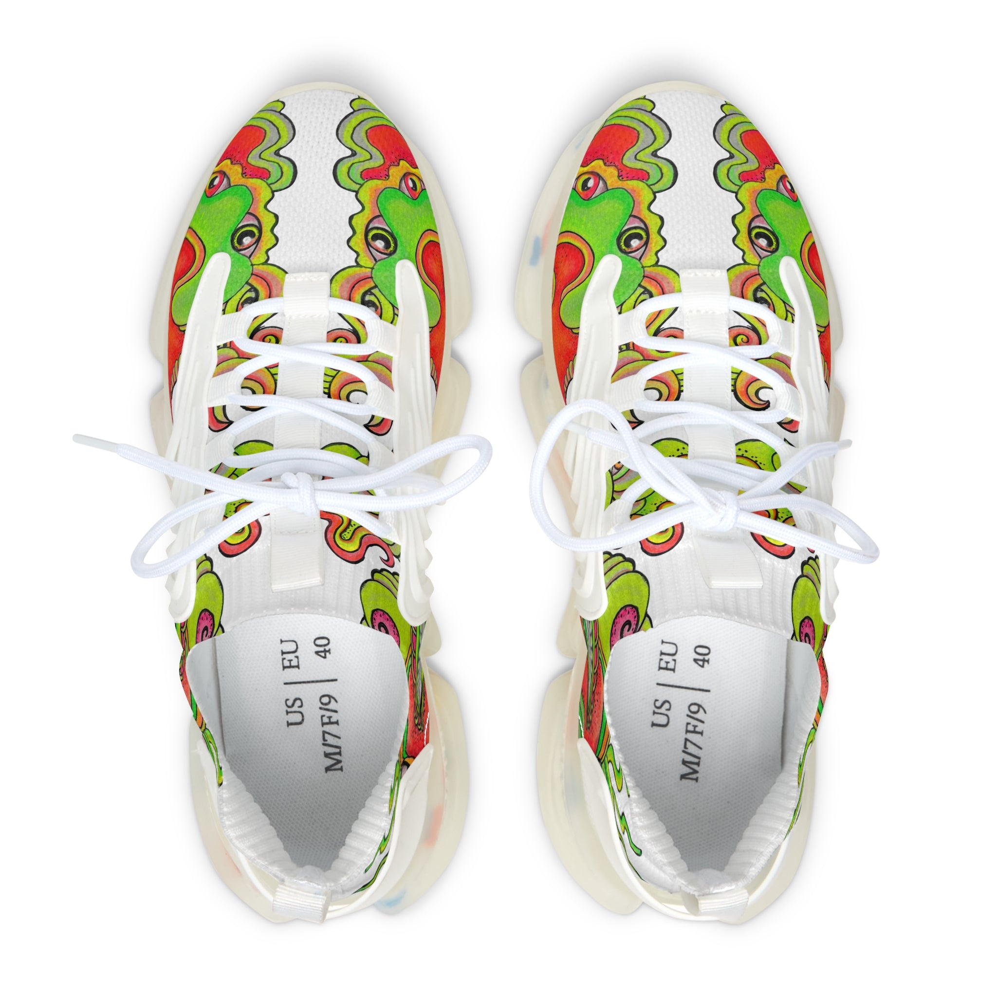 Psychedelic Floral Mesh Sneakers — Women's Colorful Retro Wave Athletic Shoes #d7843555