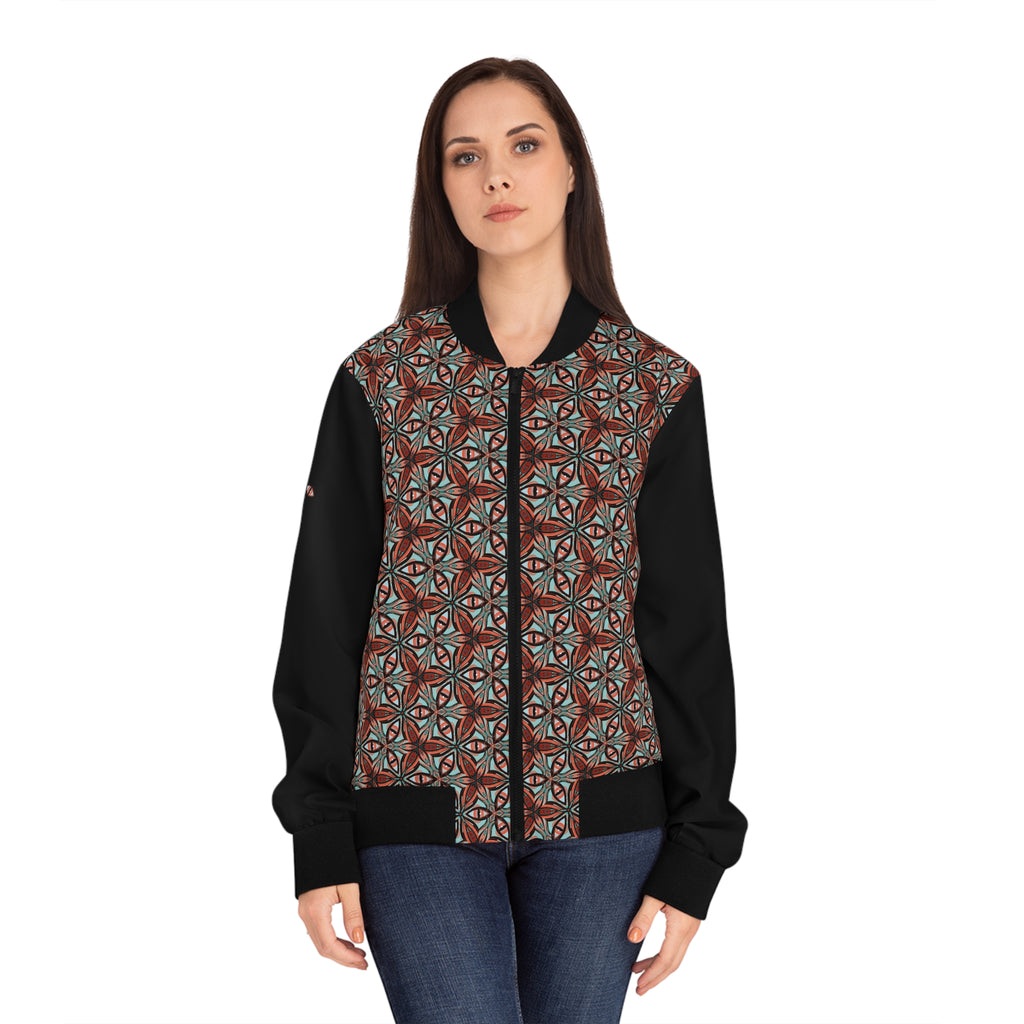 Geometric Mosaic Women's Bomber Jacket — Retro Triangle Pattern AOP