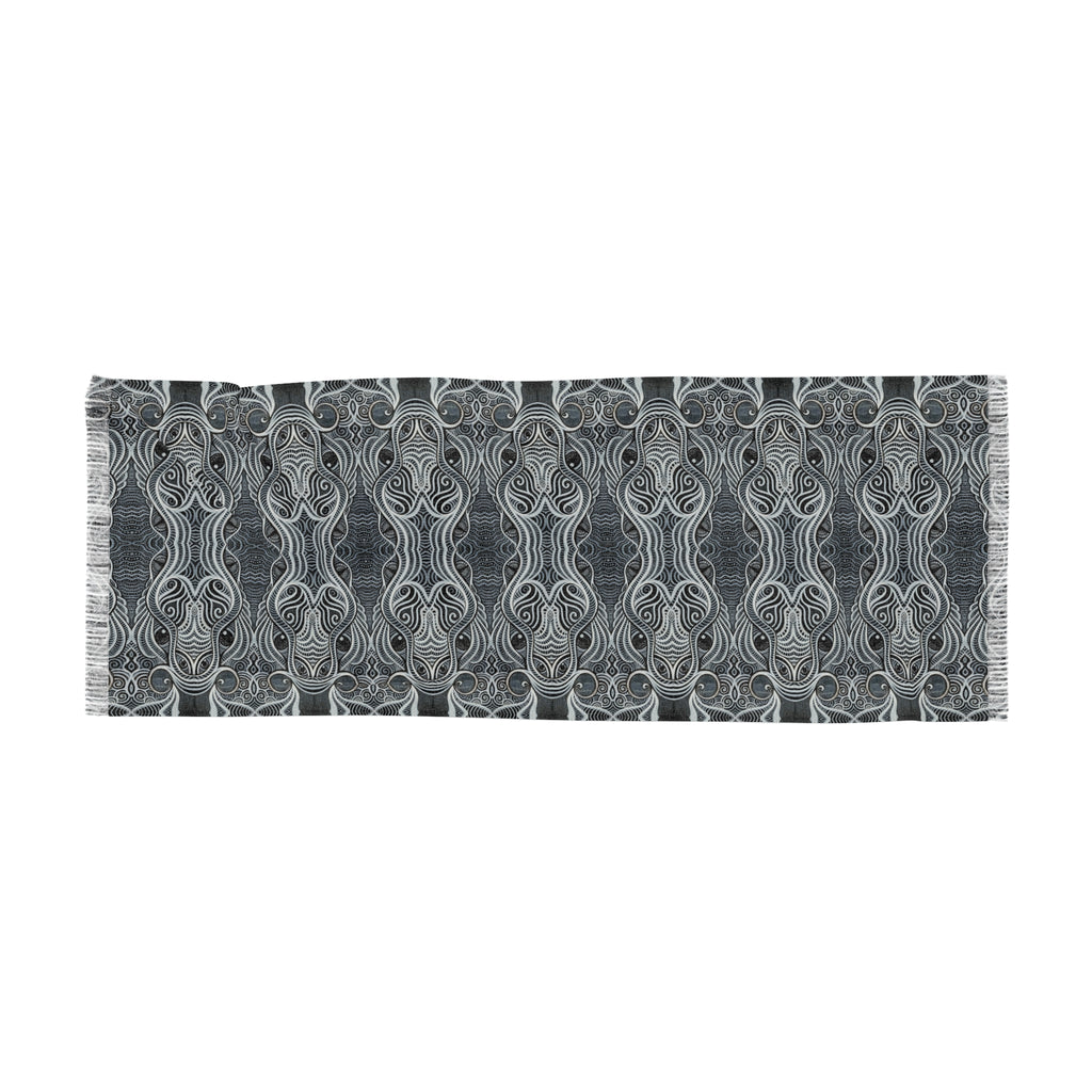 Light Scarf — Elegant Grey Geometric Patterned Scarf #h8643