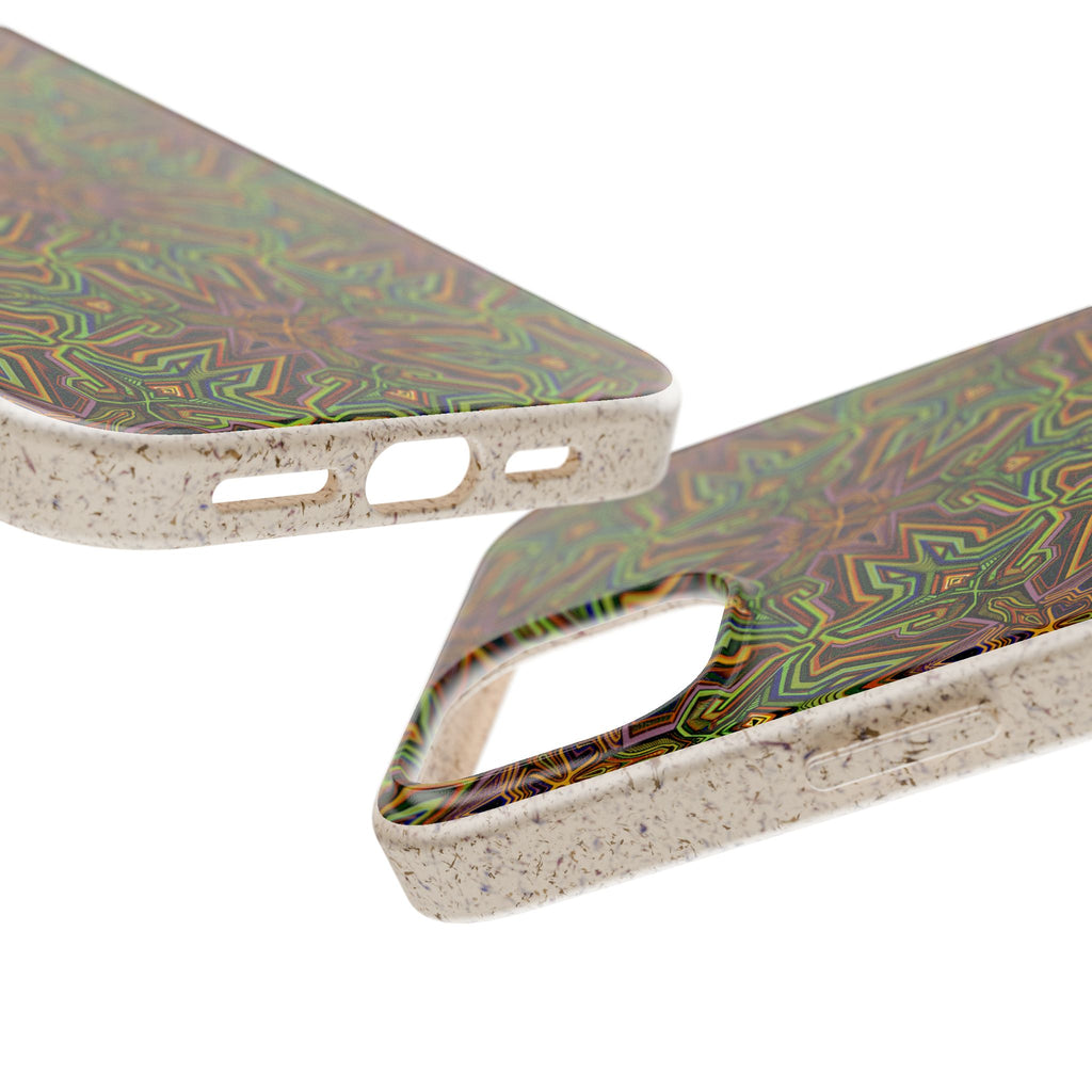 Biodegradable Phone Case — Earthy Green Kaleidoscope Pattern #c3