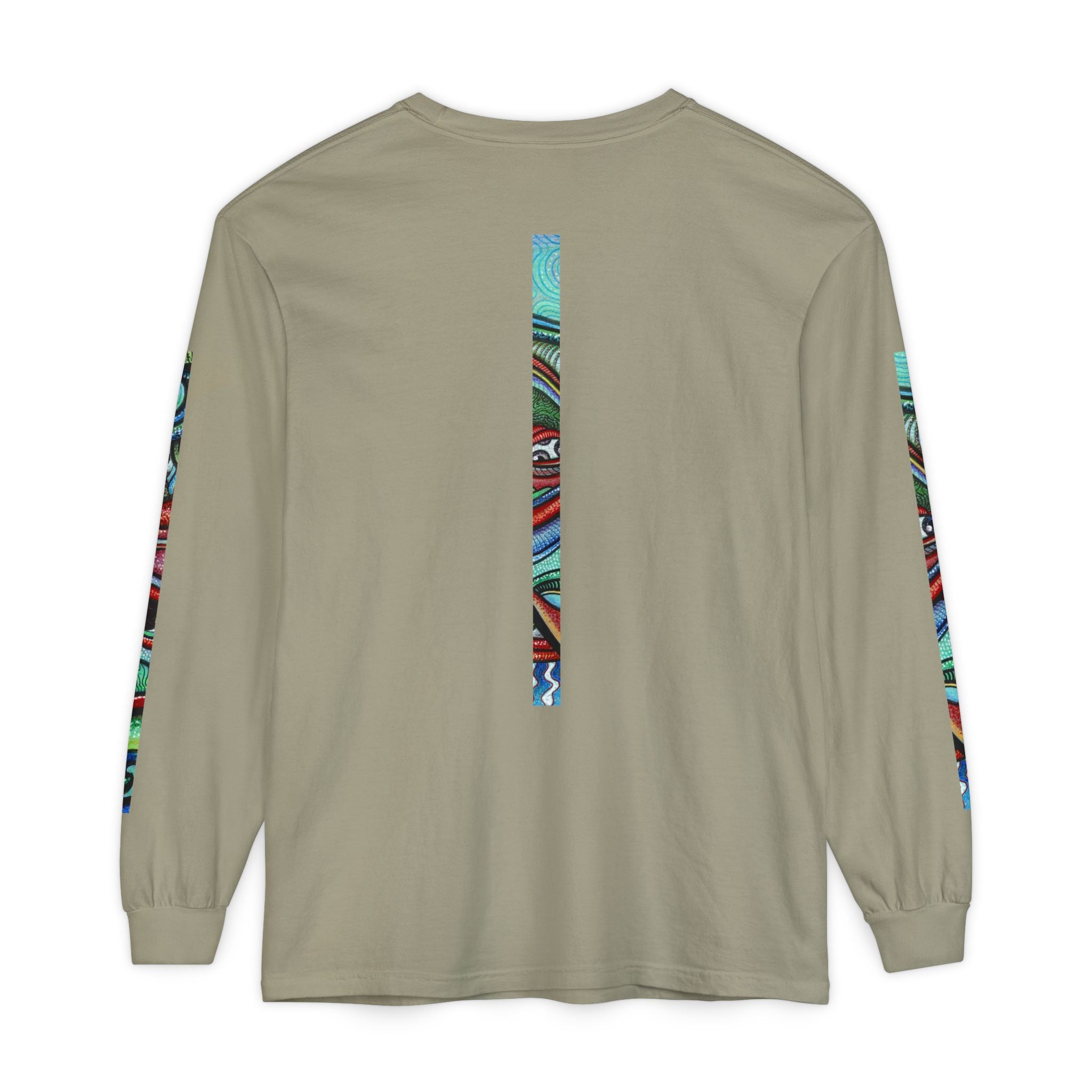 Psychedelic Starburst Long Sleeve Tee — Colorful Eye & Sleeve Stripe Design #k976344