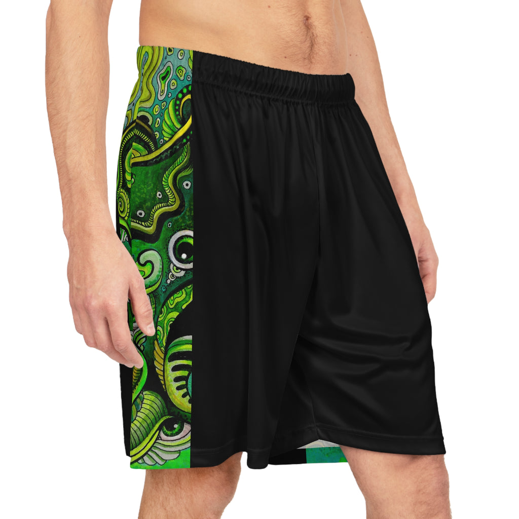 Green Abstract Octopus Basketball Shorts – All-Over Print Athletic Shorts #bsh12