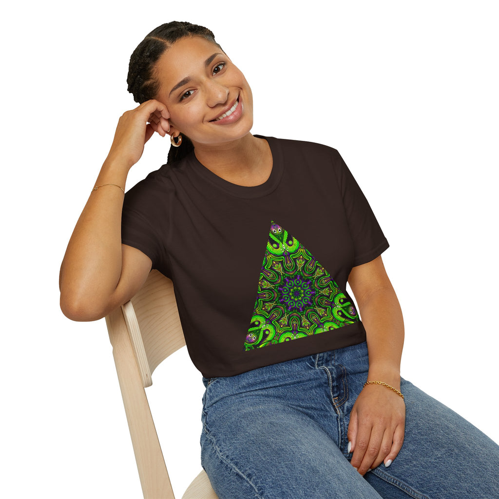 Green Mandala Triangle T-Shirt – Psychedelic Geometric Art Tee # kh9732