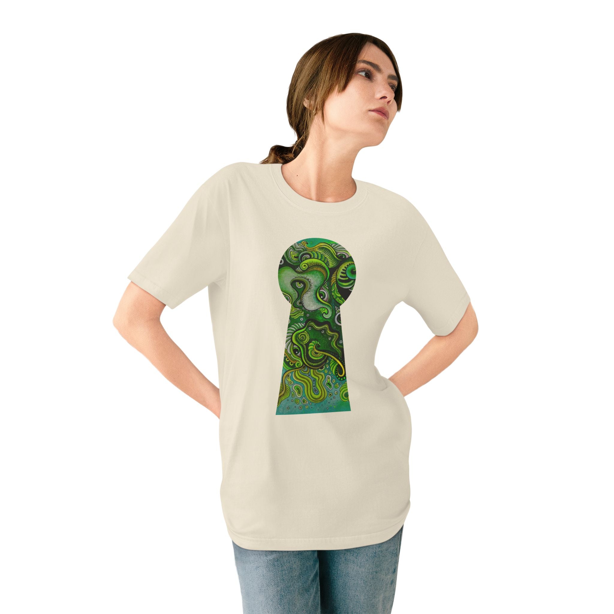 Keyhole Psychedelic T-Shirt — Green Abstract Art Tee #tsg219
