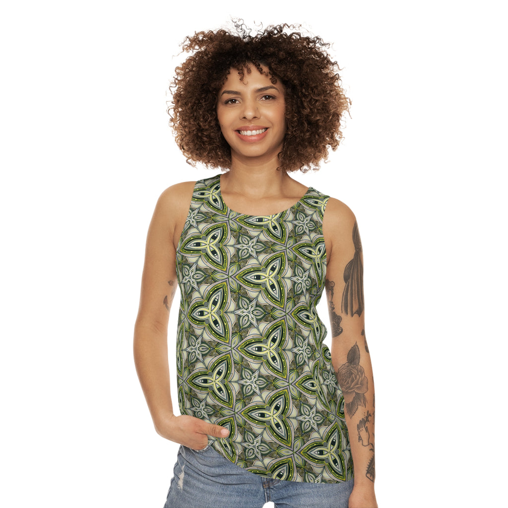 Green Celtic Tile Tank Top — All-Over Printed Geometric Pattern #hf9753