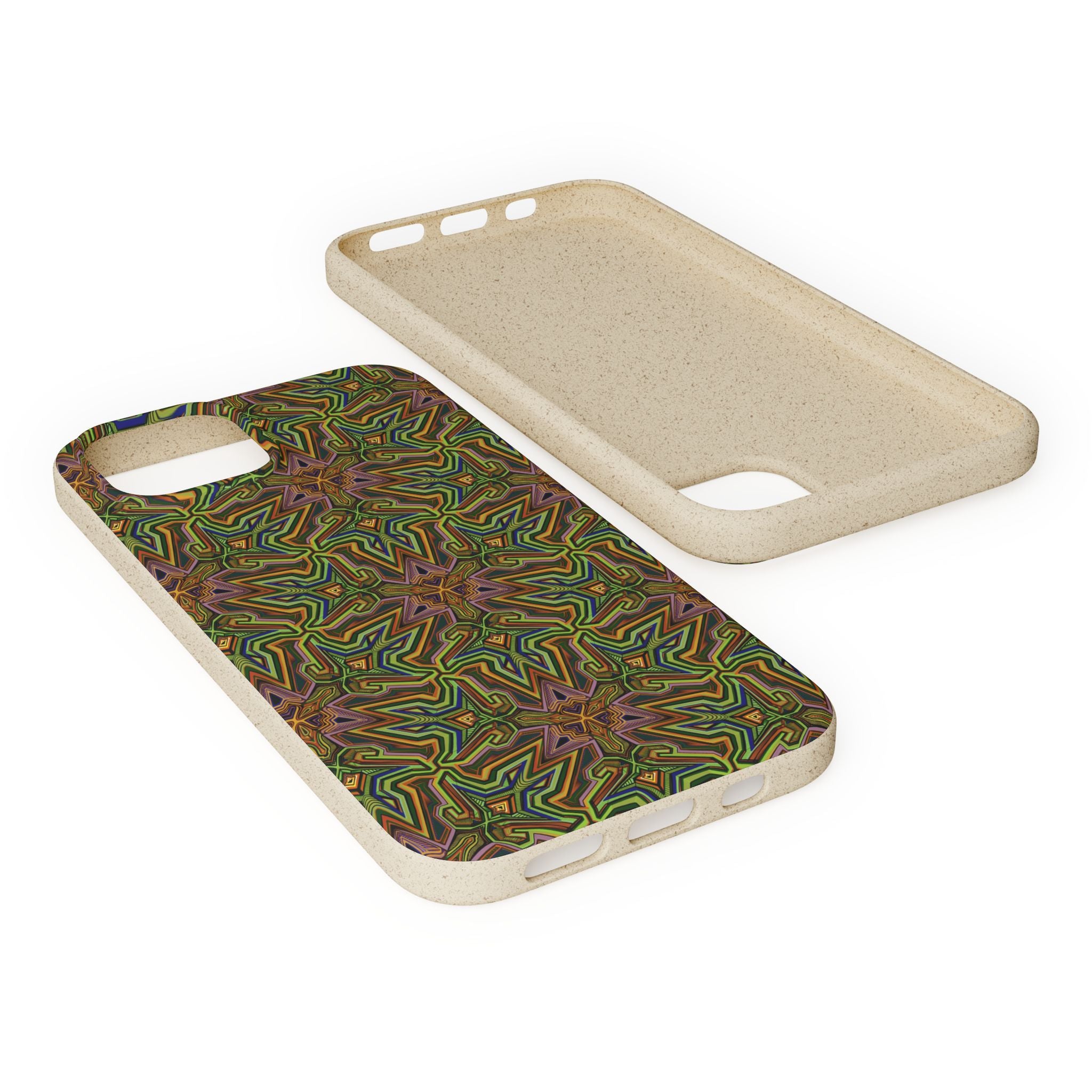 Biodegradable Phone Case — Earthy Green Kaleidoscope Pattern #c3