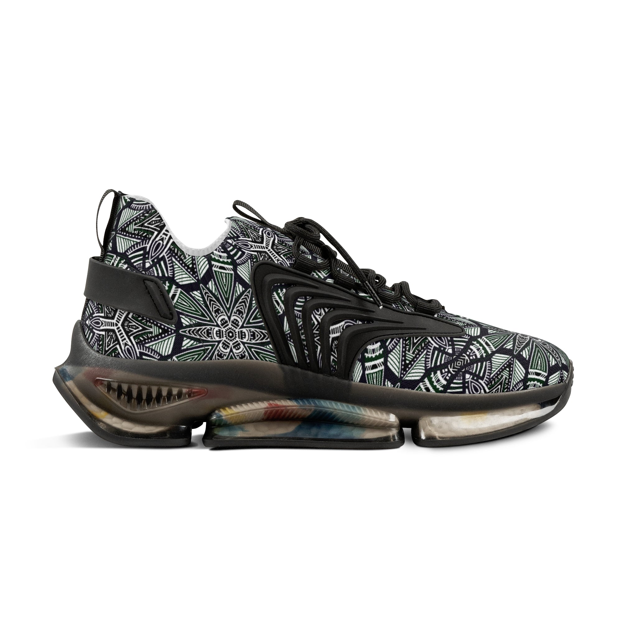 Men's Mesh Sneakers — Green Geometric Athletic Shoes #h08657