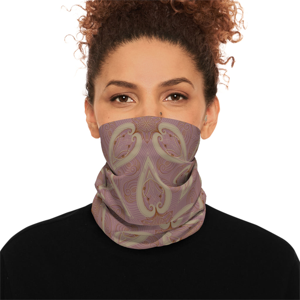 Pink Paisley Winter Neck Gaiter with Drawstring — Cozy Floral Face Scarf #g8654346