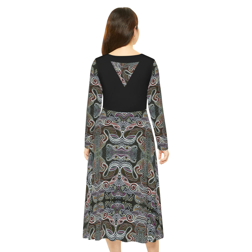 Patterned Long Sleeve Dance Dress – Psychedelic Swirl AOP #goi75399