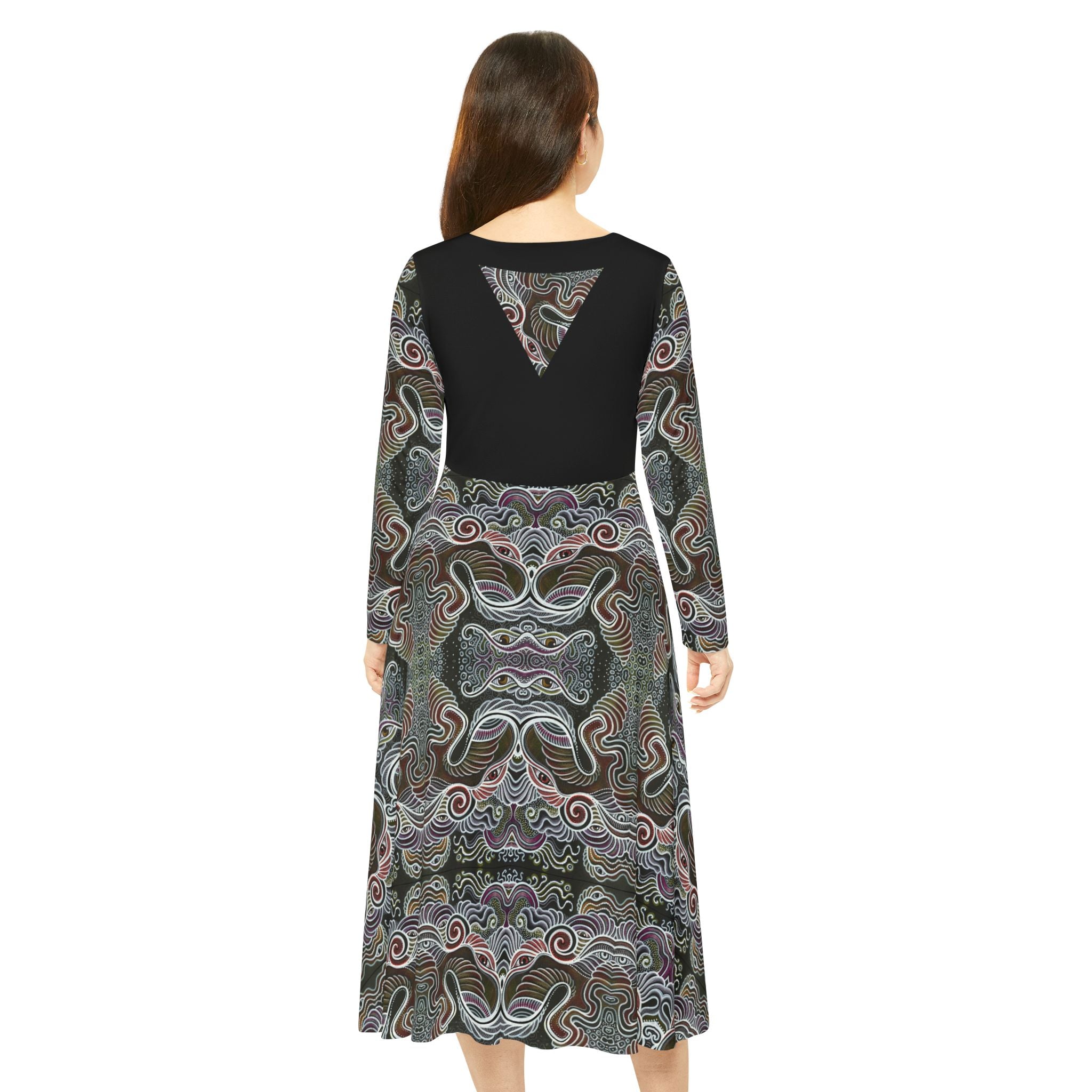 Patterned Long Sleeve Dance Dress – Psychedelic Swirl AOP #goi75399