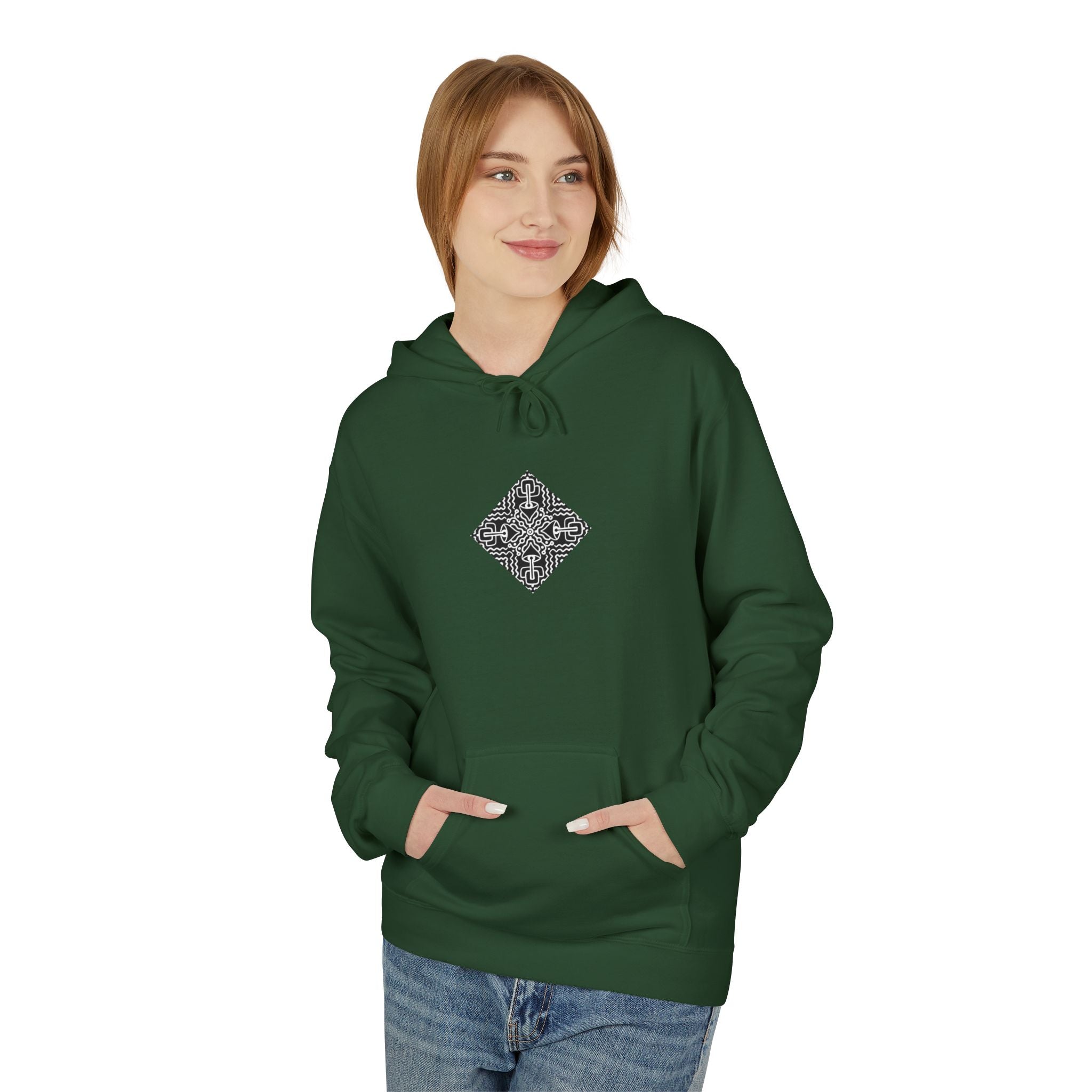Geometric Mandala Hoodie — Monochrome Diamond Line Art Chest & Back Print #k0873568