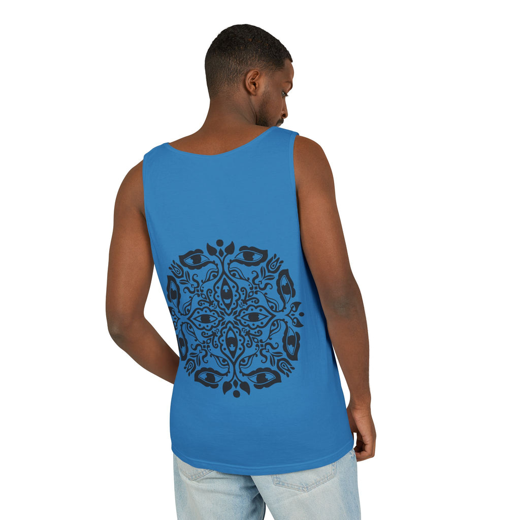 Boho Mandala Tank Top — Black Floral Circular Graphic Tank #fr3