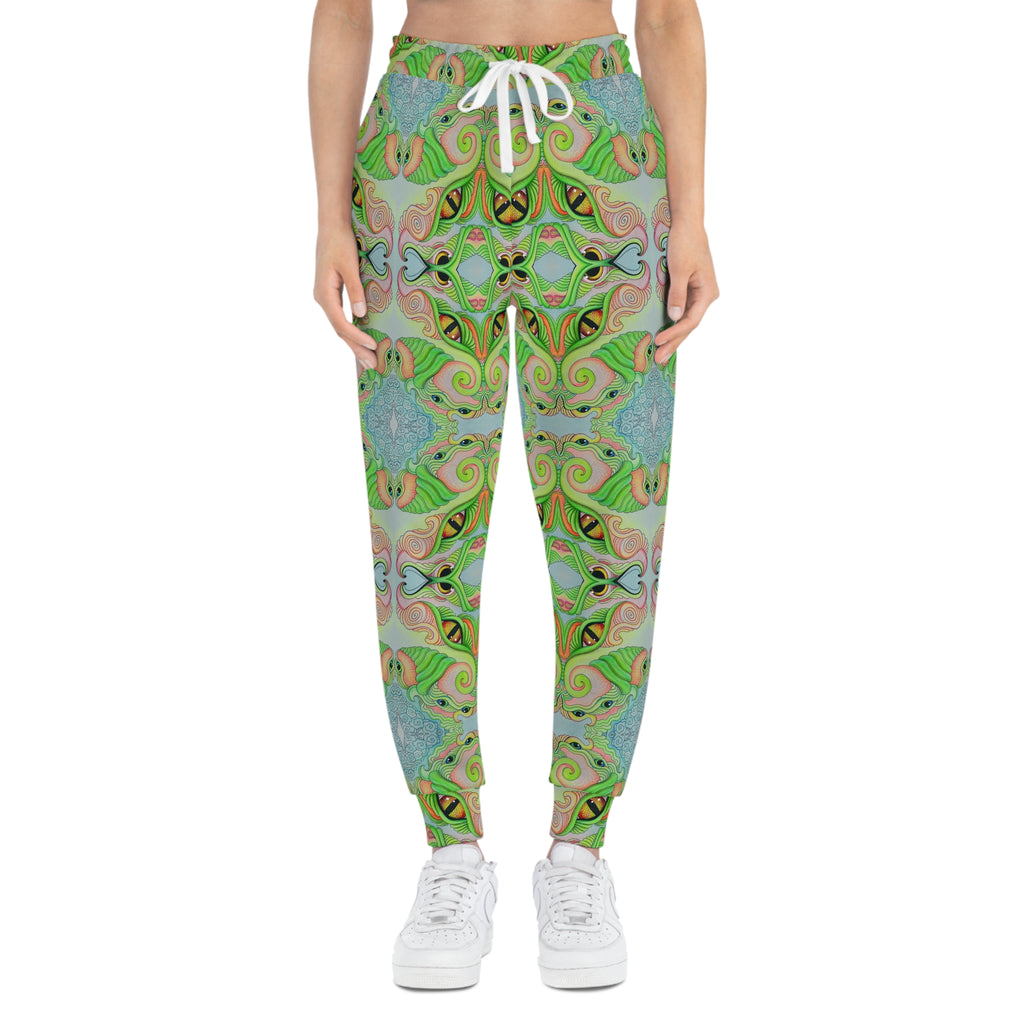 Green Kaleidoscope Athletic Joggers — Psychedelic All-Over Print Lounge Pants #df11663