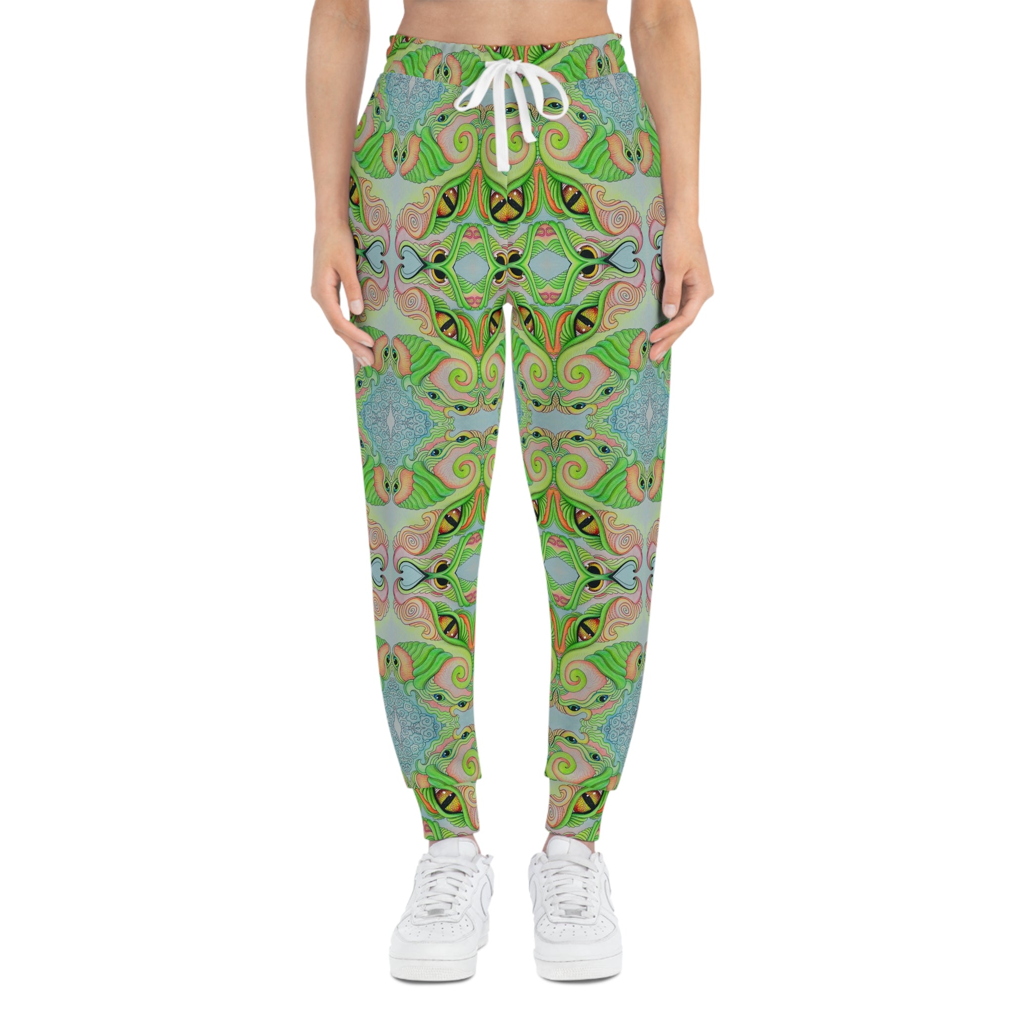 Green Kaleidoscope Athletic Joggers — Psychedelic All-Over Print Lounge Pants #df11663