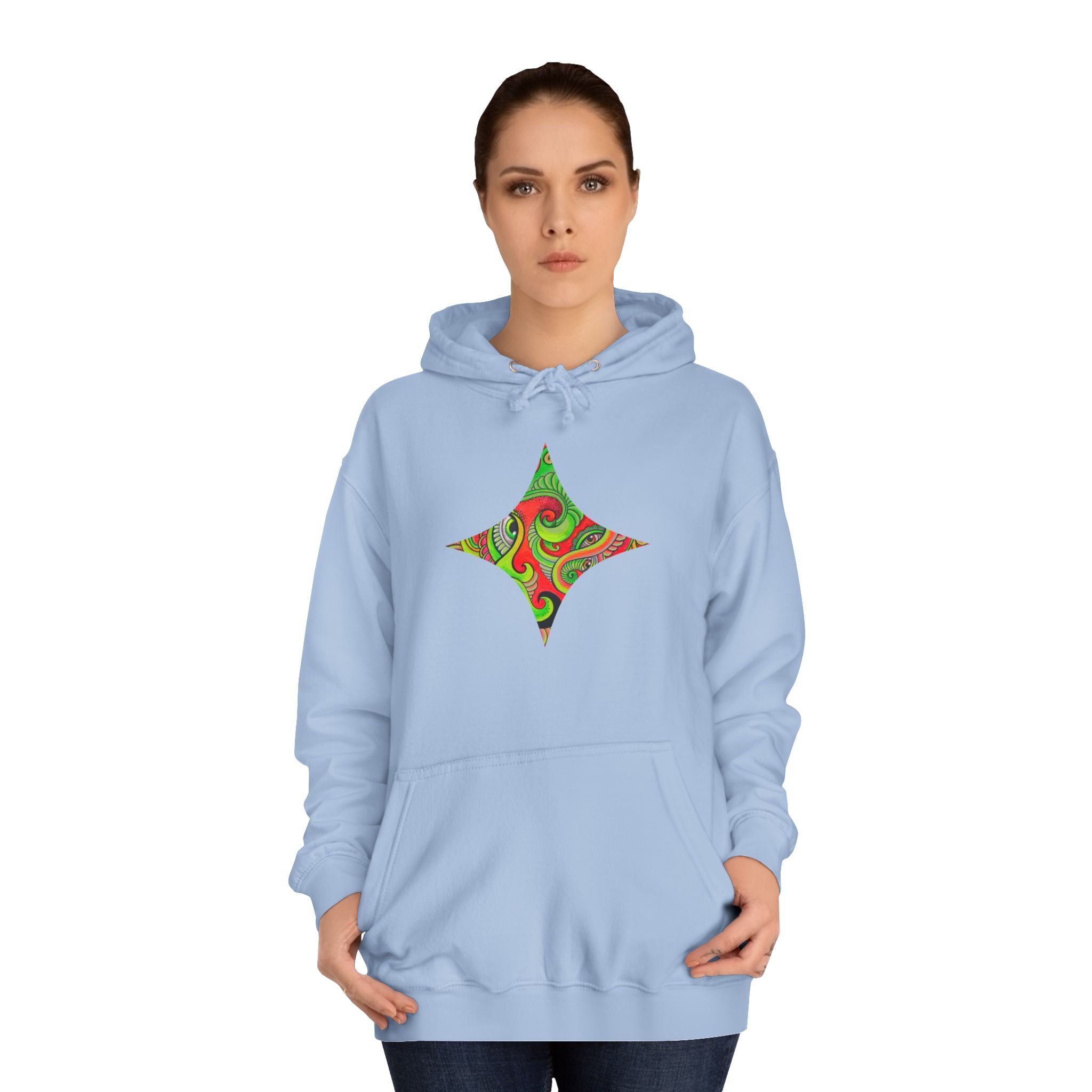 Psychedelic Swirl Hoodie — Retro Green & Red Abstract Graphic #f987456